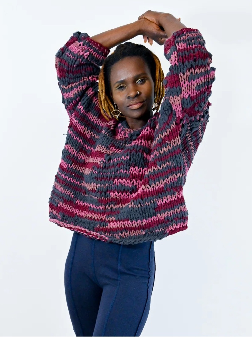 Tonlé Maleng Handknit Sweater Burgundy Pink